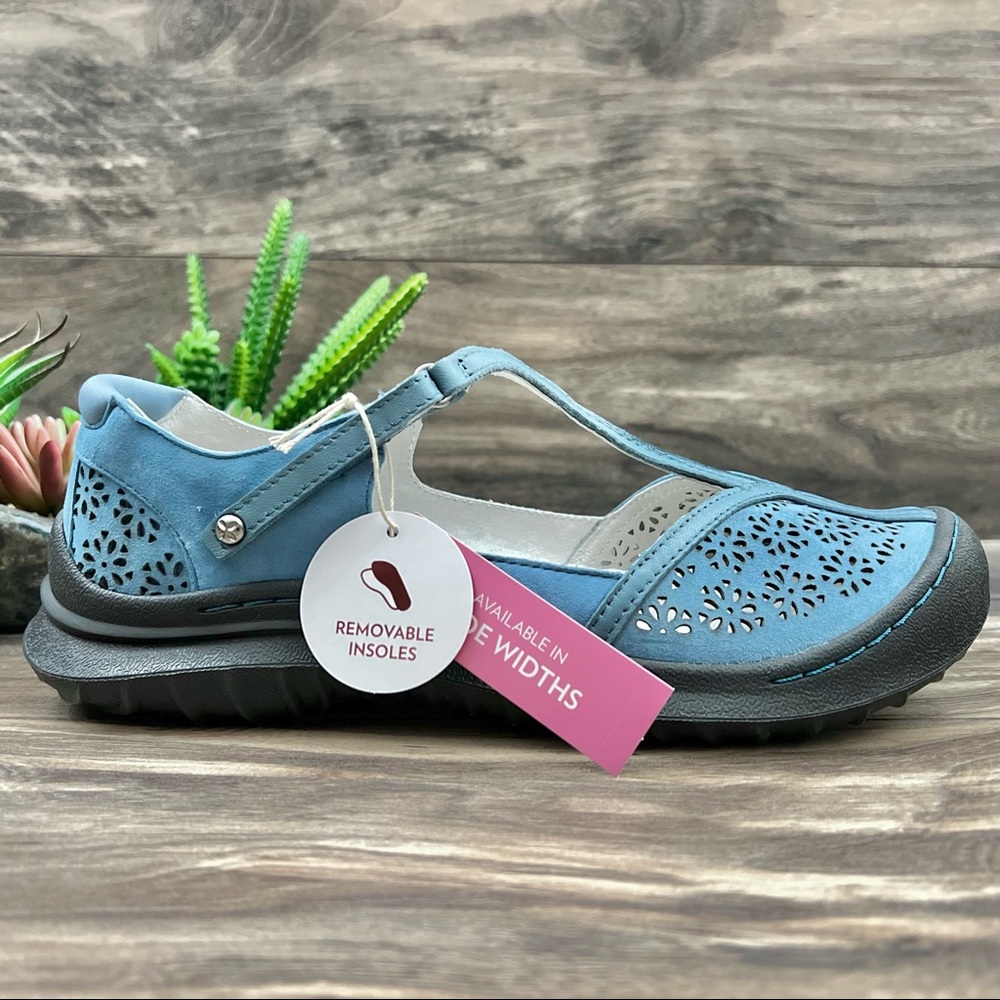 NIB Jambu 8W WIDE Creek T-Strap Leather Mary Jane Comfort Shoes Flats Denim - Picture 6 of 12